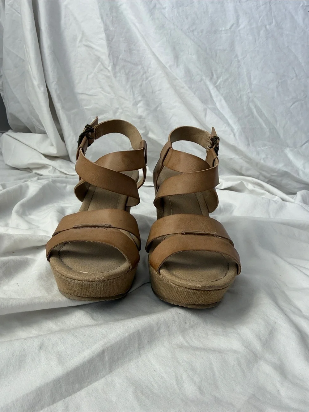 Tan Women's Strappy Wedge Sandals